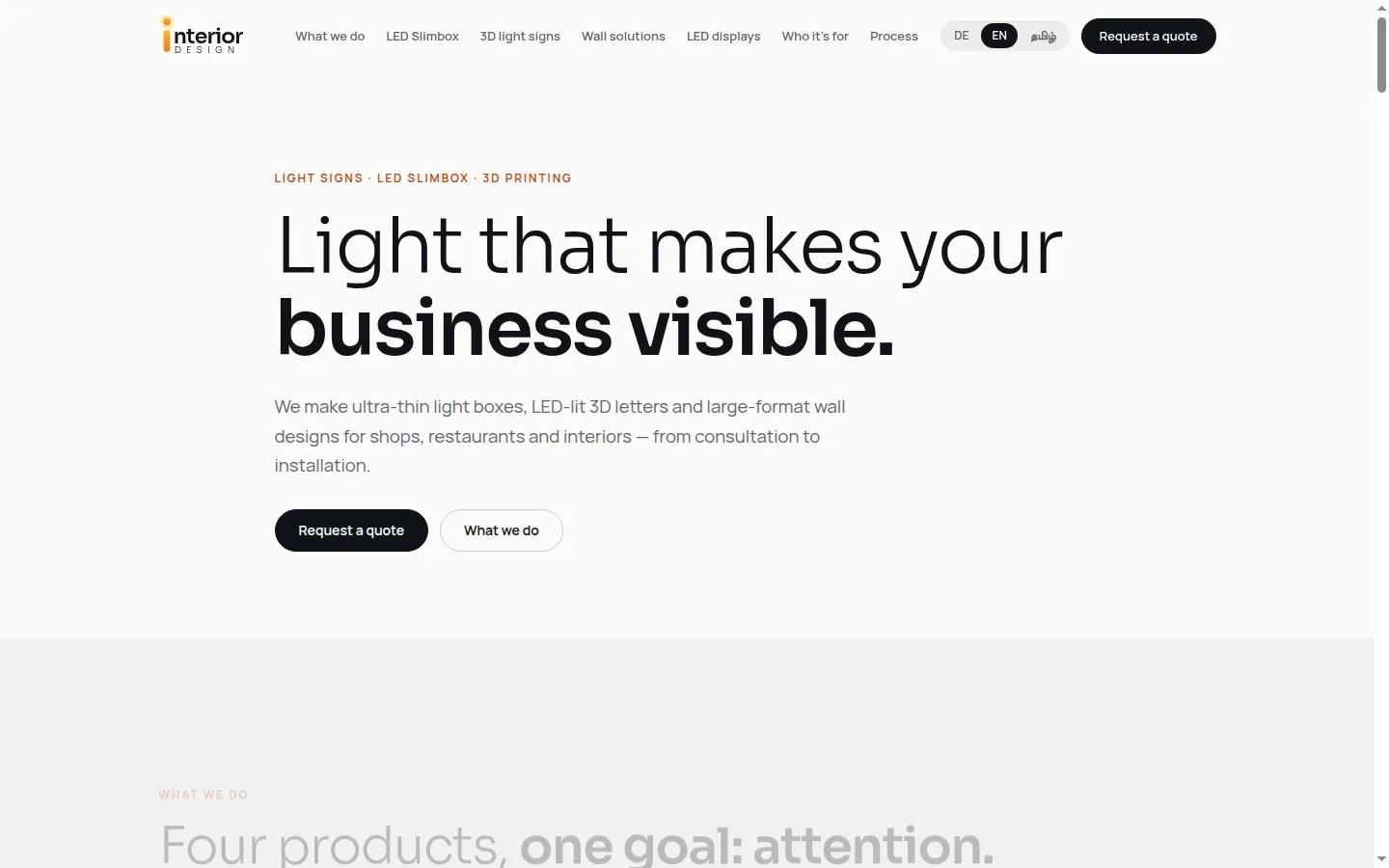 Interior Design homepage on desktop